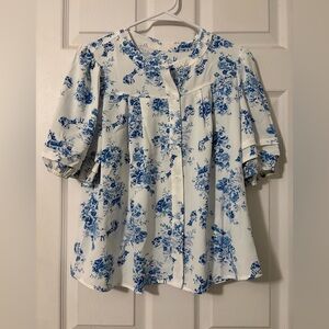 Floral Blue and White Women's Top